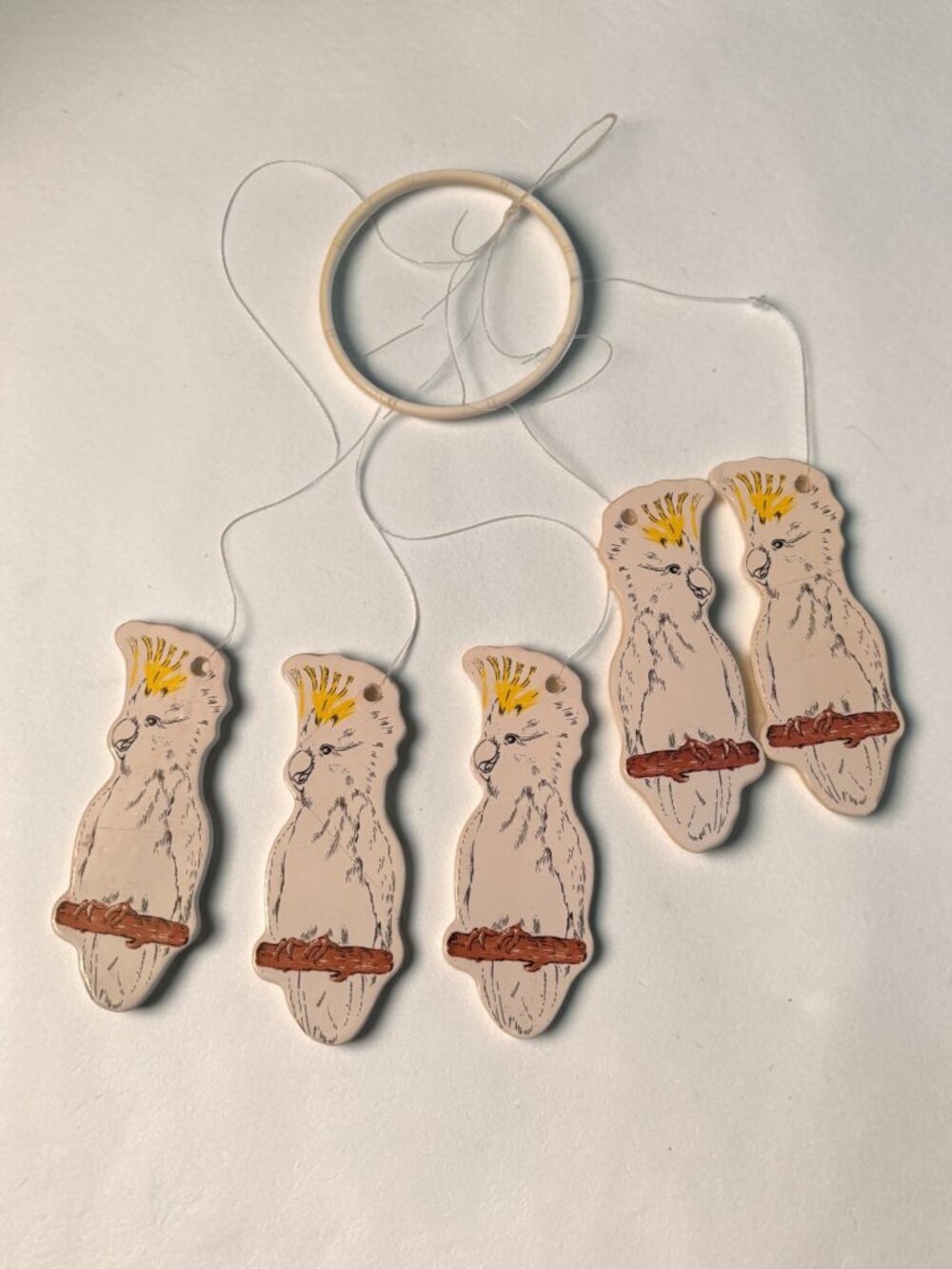 Vintage Ceramic Cockatoo Hanging Mobile Windchime